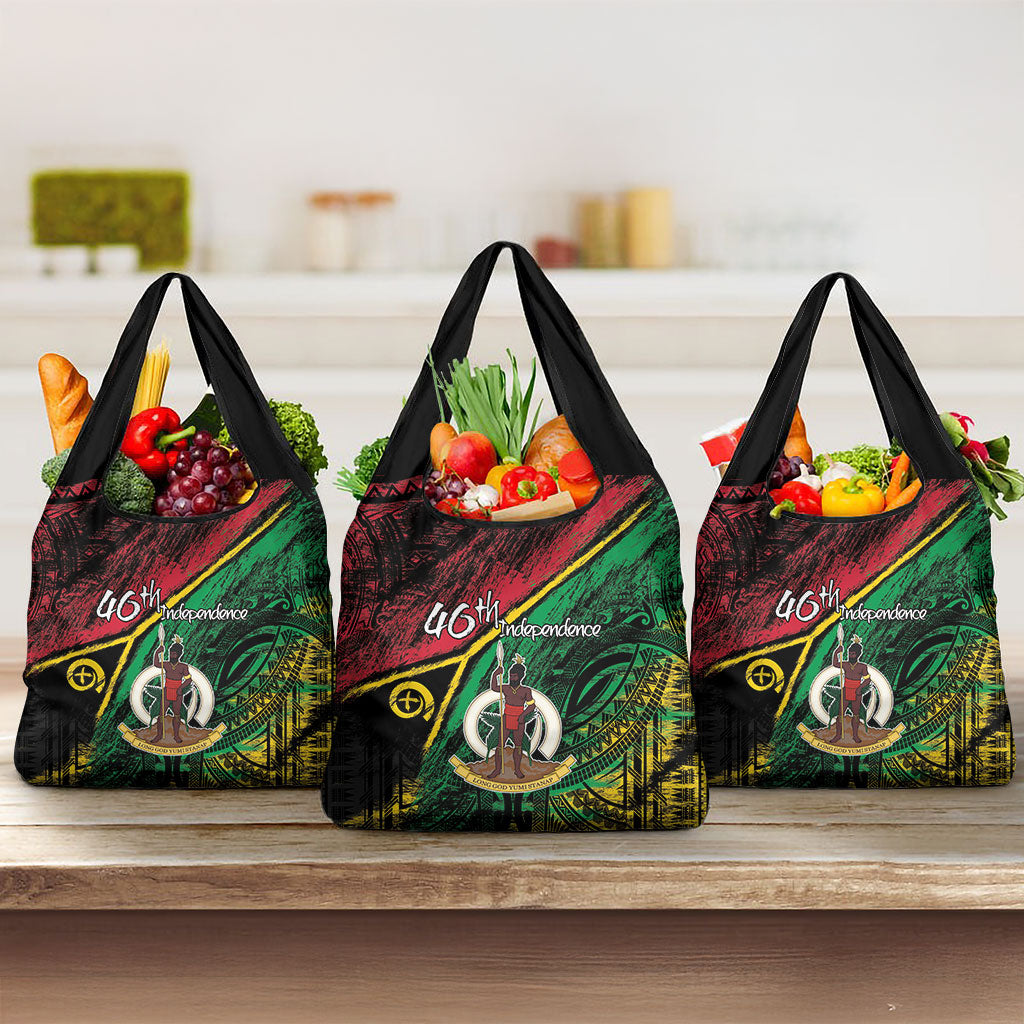 Vanuatu 46th Year Anniversary Grocery Bag Vintage Grunge Vanuatu Flag Heritage LT9 3-pack One Size Black - Polynesian Pride