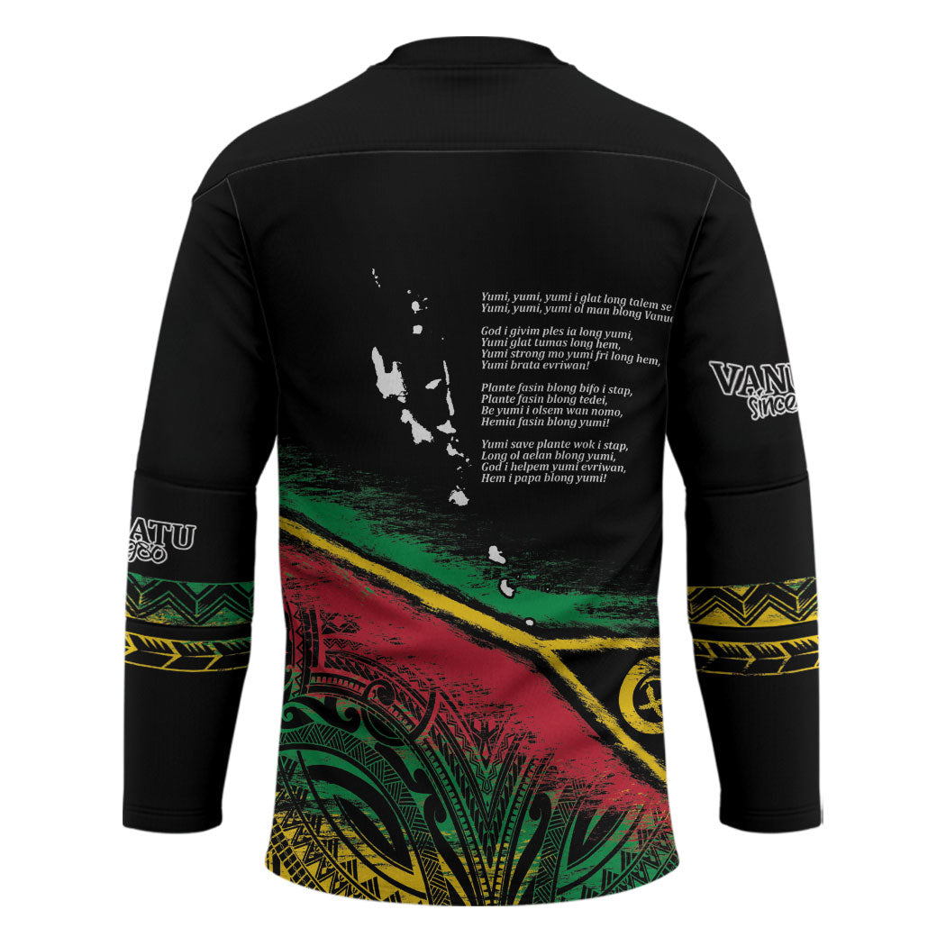 Vanuatu 46th Year Anniversary Hockey Jersey Vintage Grunge Vanuatu Flag Heritage