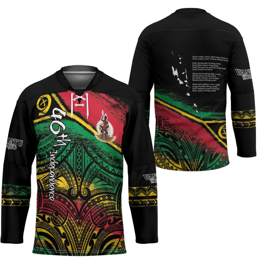 Vanuatu 46th Year Anniversary Hockey Jersey Vintage Grunge Vanuatu Flag Heritage