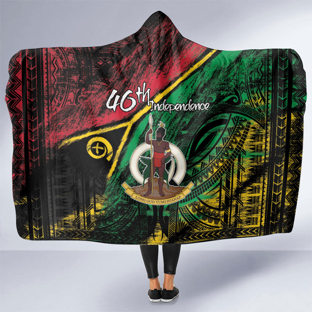 Vanuatu 46th Year Anniversary Hooded Blanket Vintage Grunge Vanuatu Flag Heritage