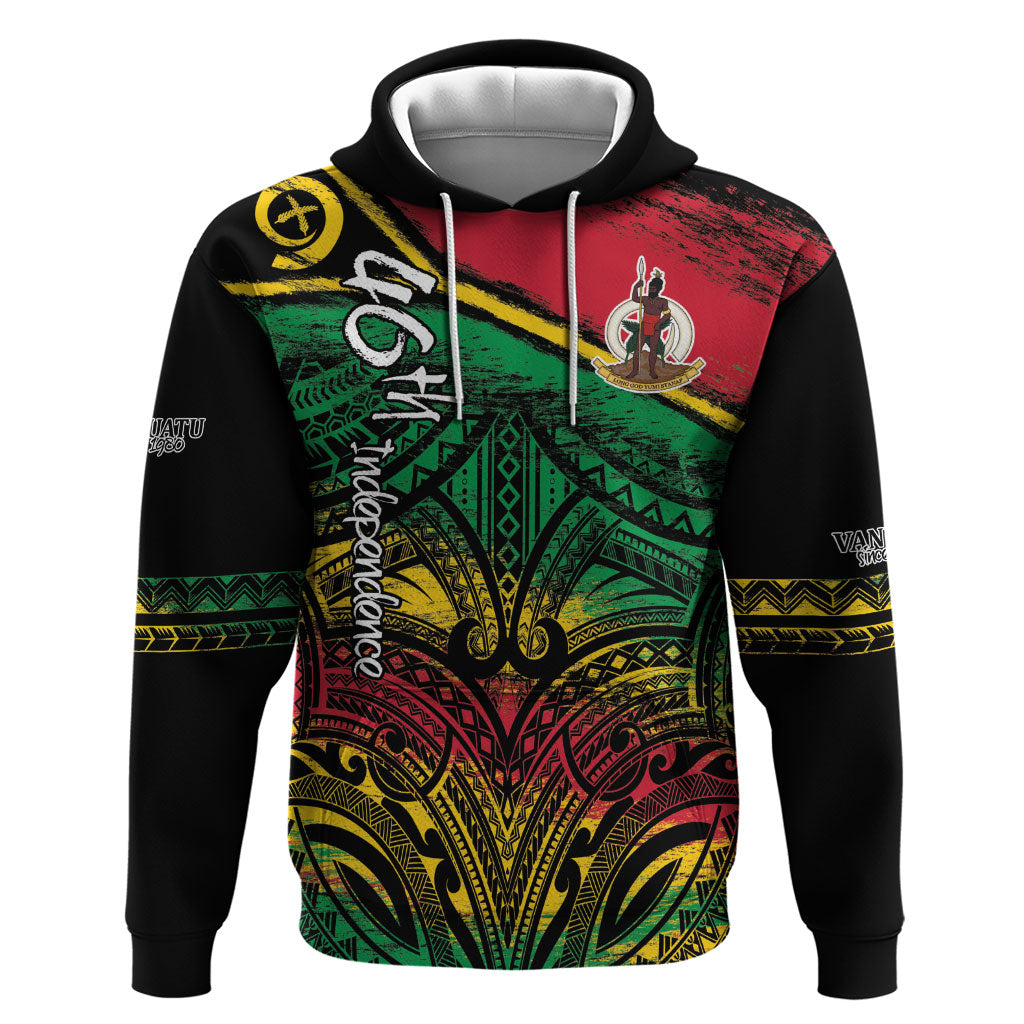 Vanuatu 46th Year Anniversary Hoodie Vintage Grunge Vanuatu Flag Heritage LT9 Pullover Hoodie Black - Polynesian Pride