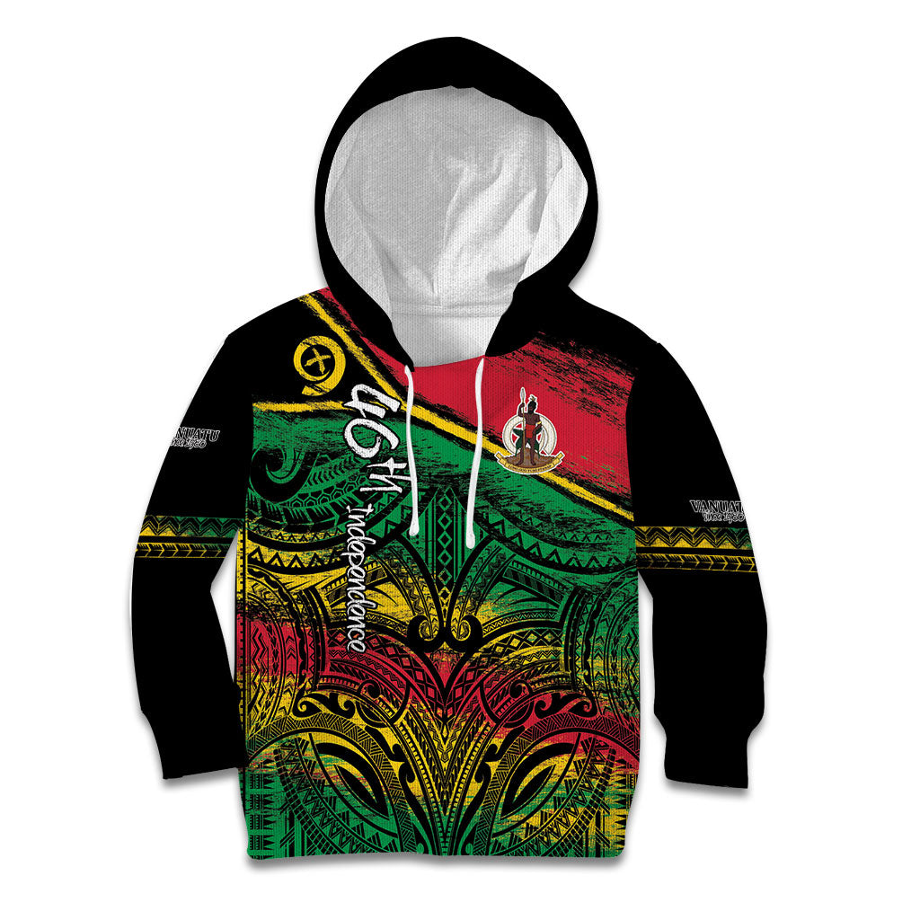 Vanuatu 46th Year Anniversary Kid Hoodie Vintage Grunge Vanuatu Flag Heritage LT9 Hoodie Black - Polynesian Pride