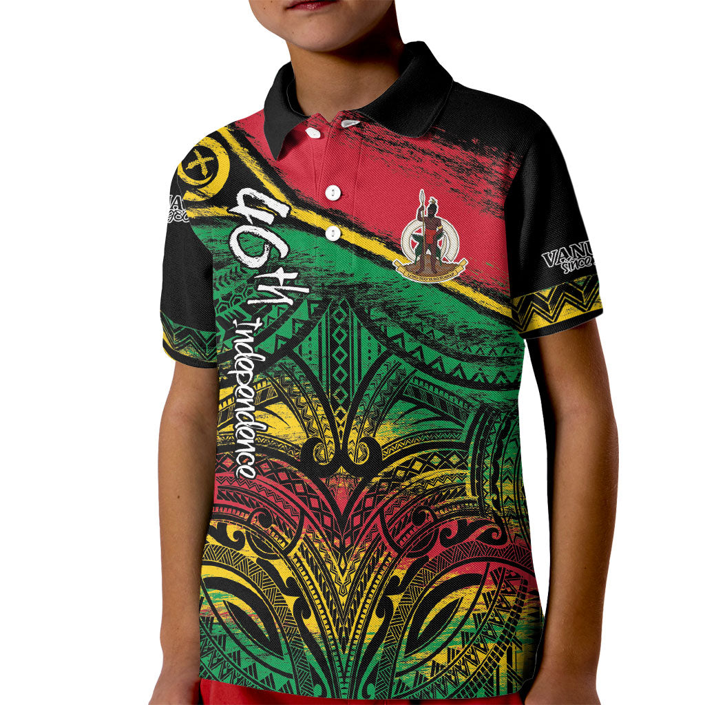 Vanuatu 46th Year Anniversary Kid Polo Shirt Vintage Grunge Vanuatu Flag Heritage LT9 Kid Black - Polynesian Pride