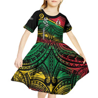 Vanuatu 46th Year Anniversary Kid Short Sleeve Dress Vintage Grunge Vanuatu Flag Heritage LT9 - Polynesian Pride