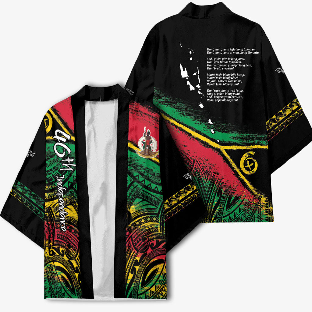 Vanuatu 46th Year Anniversary Kimono Vintage Grunge Vanuatu Flag Heritage LT9 - Polynesian Pride