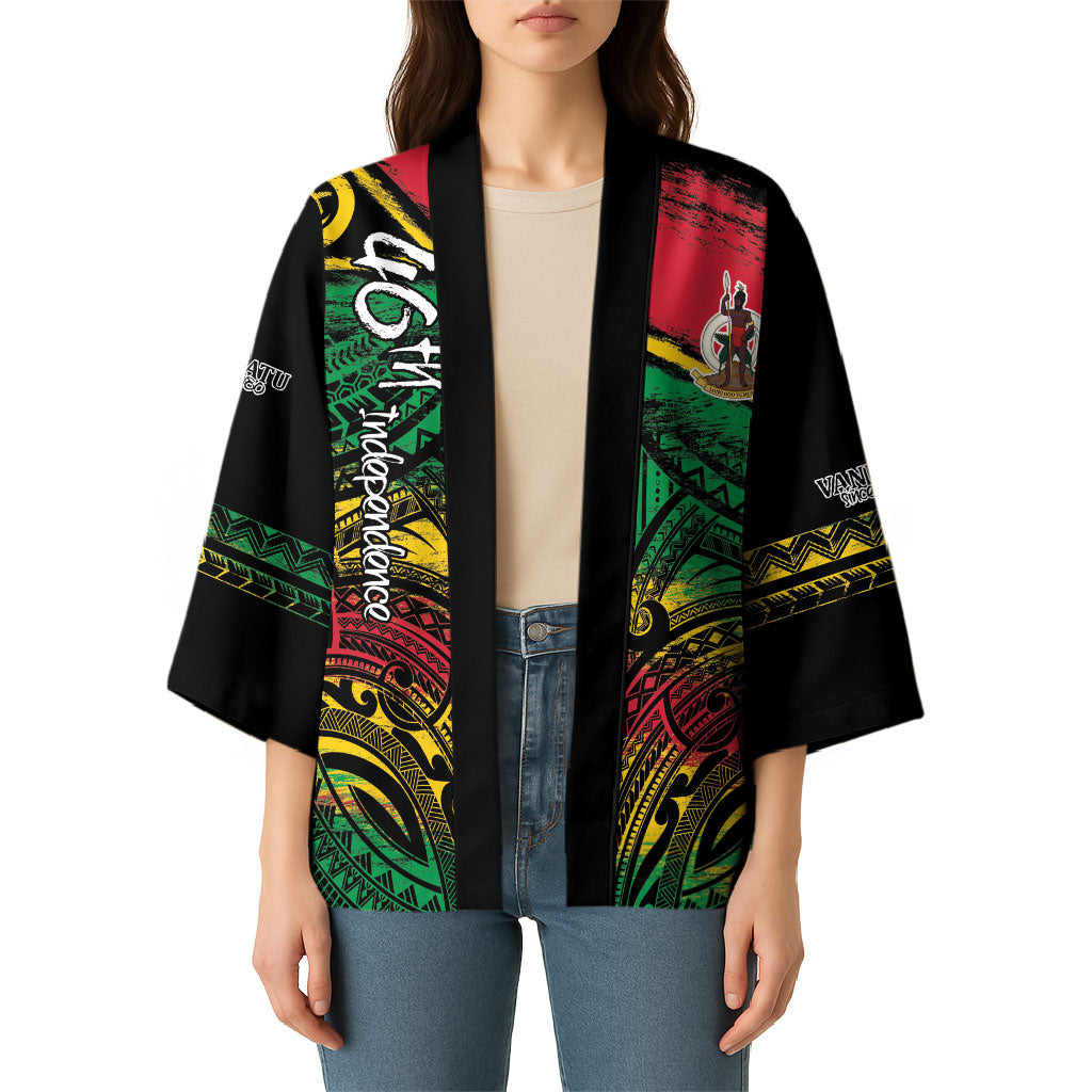 Vanuatu 46th Year Anniversary Kimono Vintage Grunge Vanuatu Flag Heritage LT9 - Polynesian Pride