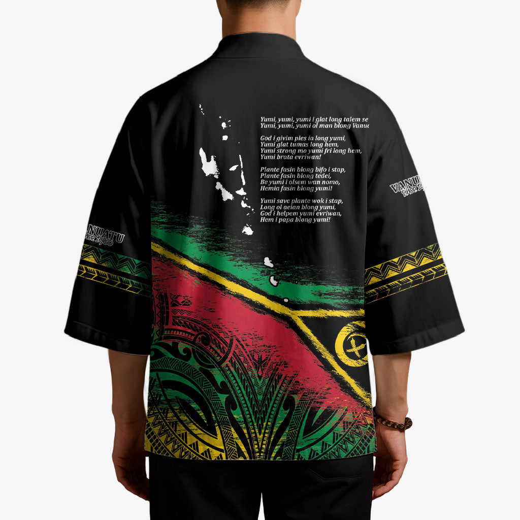 Vanuatu 46th Year Anniversary Kimono Vintage Grunge Vanuatu Flag Heritage LT9 - Polynesian Pride