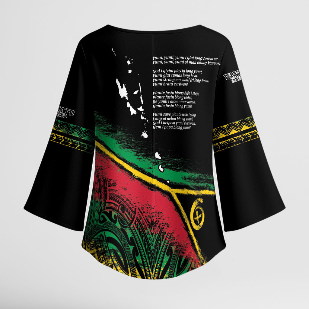 Vanuatu 46th Year Anniversary Kimono Sleeve Blouse Vintage Grunge Vanuatu Flag Heritage LT9 - Polynesian Pride
