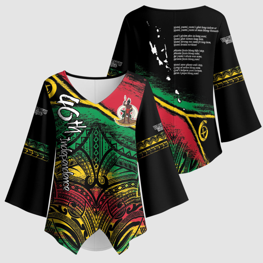 Vanuatu 46th Year Anniversary Kimono Sleeve Blouse Vintage Grunge Vanuatu Flag Heritage LT9 - Polynesian Pride