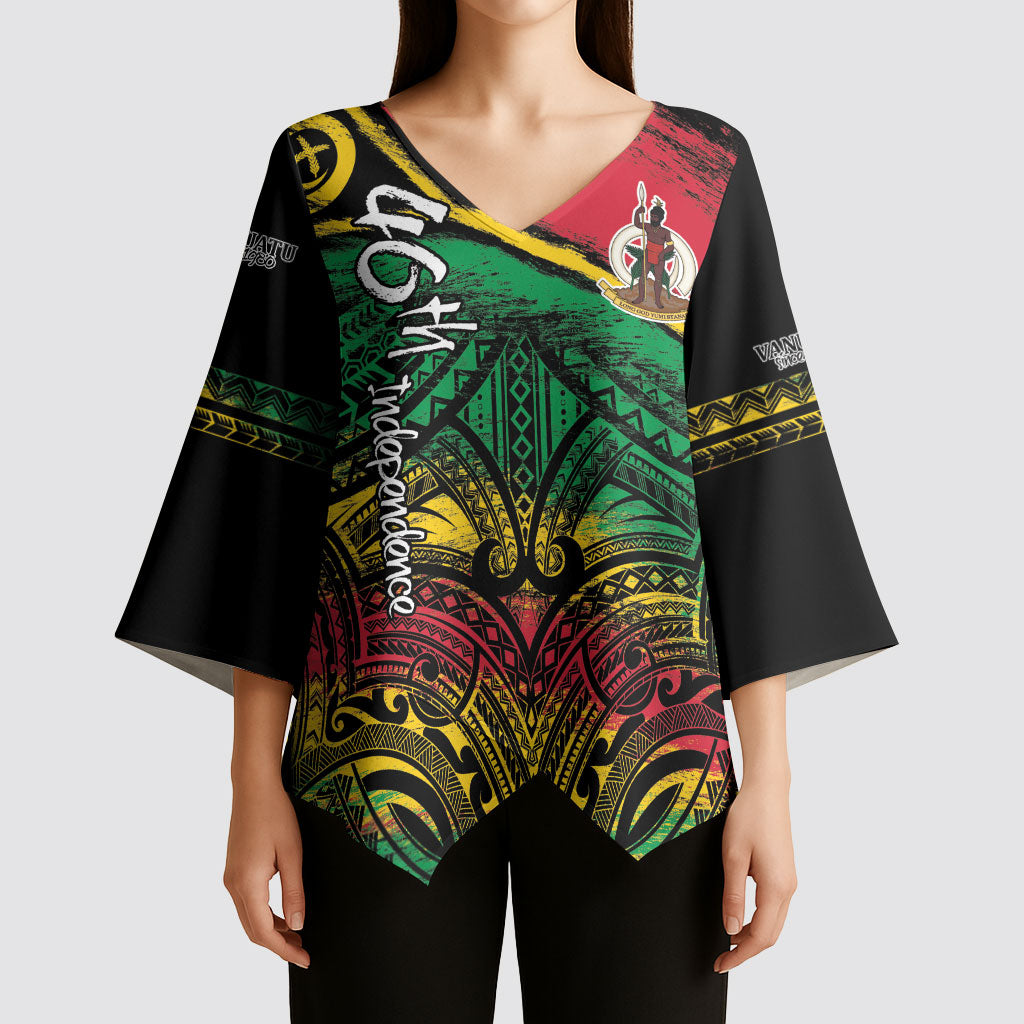 Vanuatu 46th Year Anniversary Kimono Sleeve Blouse Vintage Grunge Vanuatu Flag Heritage LT9 - Polynesian Pride