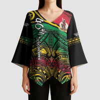 Vanuatu 46th Year Anniversary Kimono Sleeve Blouse Vintage Grunge Vanuatu Flag Heritage LT9 - Polynesian Pride