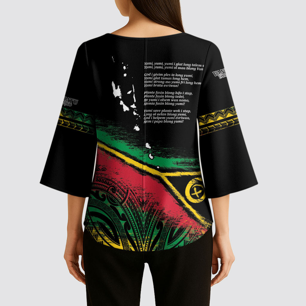 Vanuatu 46th Year Anniversary Kimono Sleeve Blouse Vintage Grunge Vanuatu Flag Heritage LT9 - Polynesian Pride