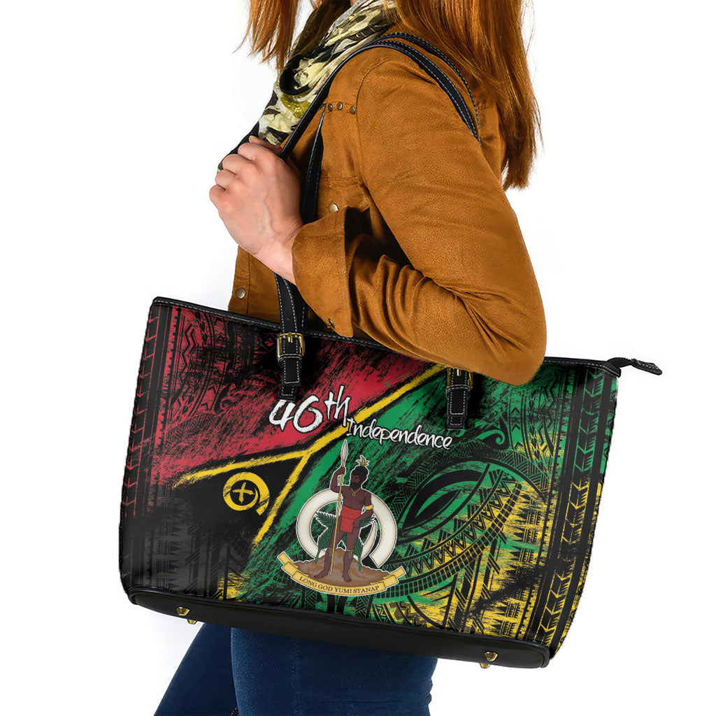 Vanuatu 46th Year Anniversary Leather Tote Bag Vintage Grunge Vanuatu Flag Heritage