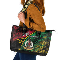 Vanuatu 46th Year Anniversary Leather Tote Bag Vintage Grunge Vanuatu Flag Heritage LT9 Black - Polynesian Pride