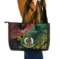Vanuatu 46th Year Anniversary Leather Tote Bag Vintage Grunge Vanuatu Flag Heritage LT9 - Polynesian Pride