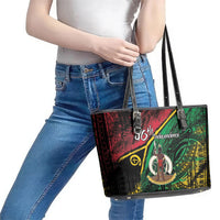 Vanuatu 46th Year Anniversary Leather Tote Bag Vintage Grunge Vanuatu Flag Heritage LT9 - Polynesian Pride