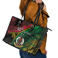 Vanuatu 46th Year Anniversary Leather Tote Bag Vintage Grunge Vanuatu Flag Heritage LT9 - Polynesian Pride