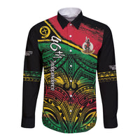 Vanuatu 46th Year Anniversary Long Sleeve Button Shirt Vintage Grunge Vanuatu Flag Heritage