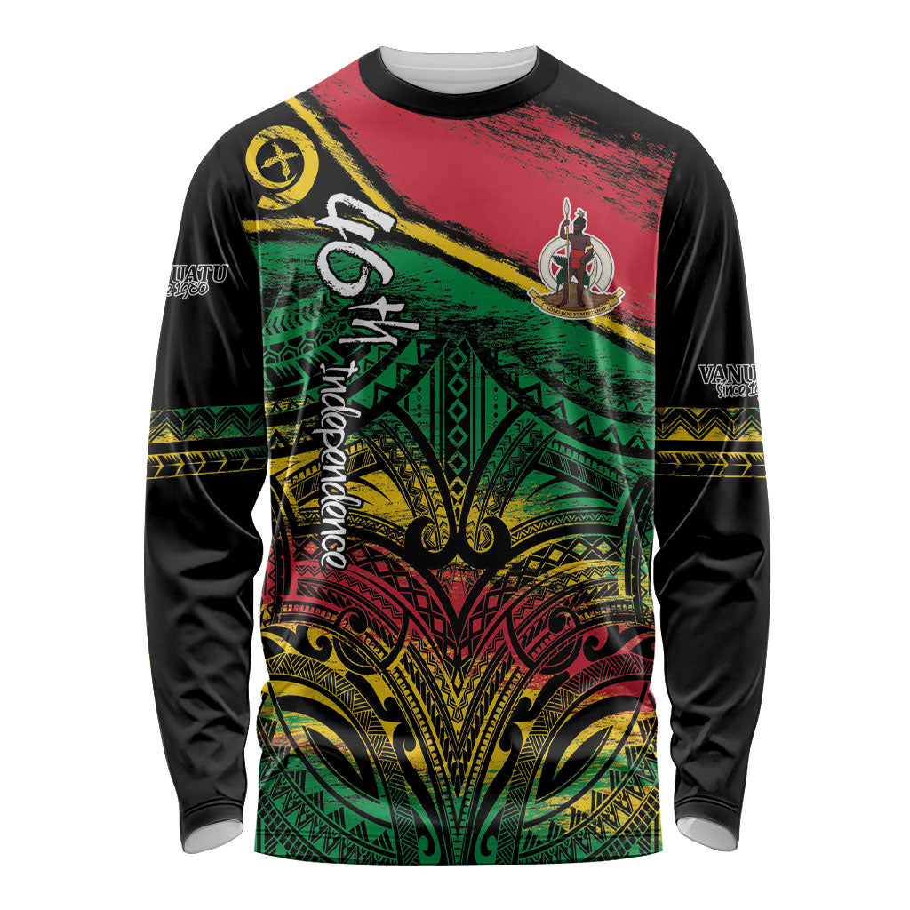 Vanuatu 46th Year Anniversary Long Sleeve Shirt Vintage Grunge Vanuatu Flag Heritage LT9 Unisex Black - Polynesian Pride