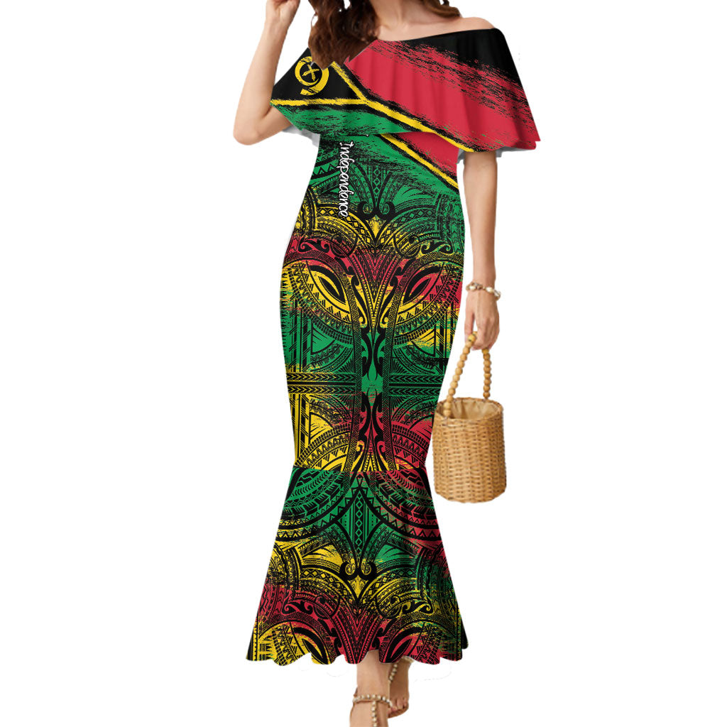 Vanuatu 46th Year Anniversary Mermaid Dress Vintage Grunge Vanuatu Flag Heritage LT9 Women Black - Polynesian Pride