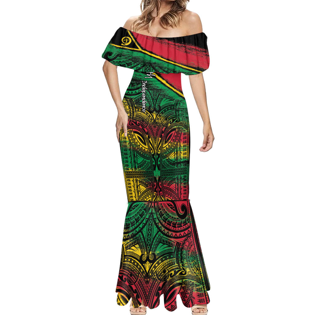 Vanuatu 46th Year Anniversary Mermaid Dress Vintage Grunge Vanuatu Flag Heritage LT9 - Polynesian Pride