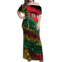 Vanuatu 46th Year Anniversary Off Shoulder Maxi Dress Vintage Grunge Vanuatu Flag Heritage
