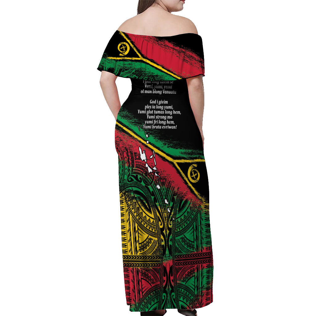 Vanuatu 46th Year Anniversary Off Shoulder Maxi Dress Vintage Grunge Vanuatu Flag Heritage