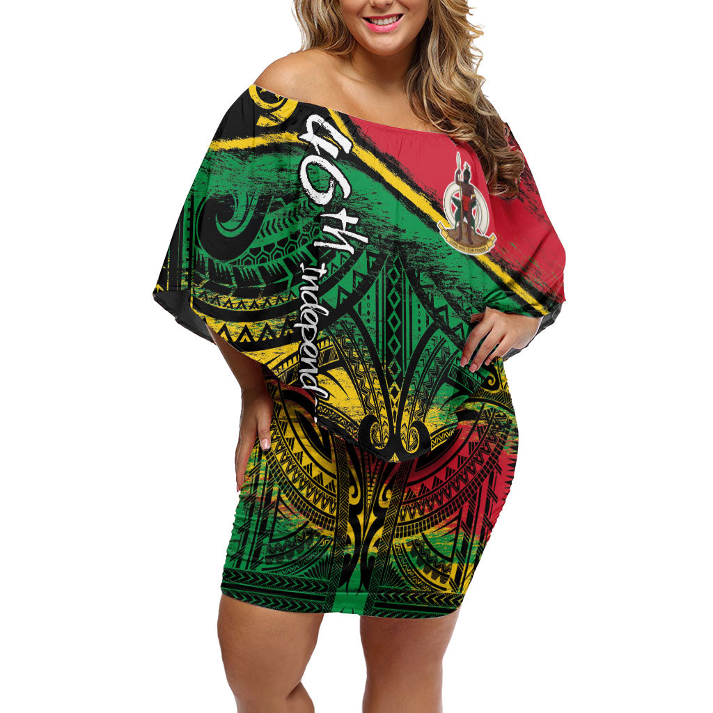 Vanuatu 46th Year Anniversary Off Shoulder Short Dress Vintage Grunge Vanuatu Flag Heritage
