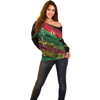 Vanuatu 46th Year Anniversary Off Shoulder Sweater Vintage Grunge Vanuatu Flag Heritage LT9 - Polynesian Pride