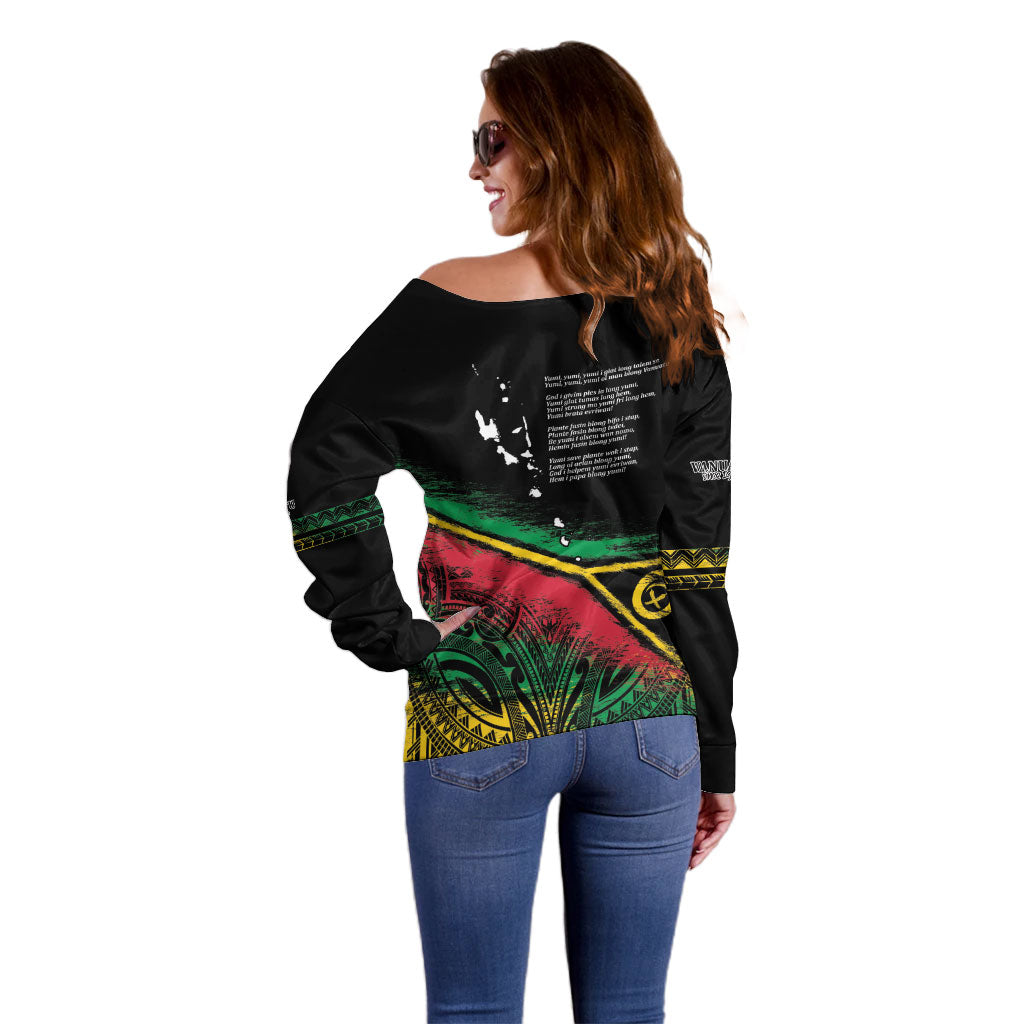 Vanuatu 46th Year Anniversary Off Shoulder Sweater Vintage Grunge Vanuatu Flag Heritage LT9 - Polynesian Pride