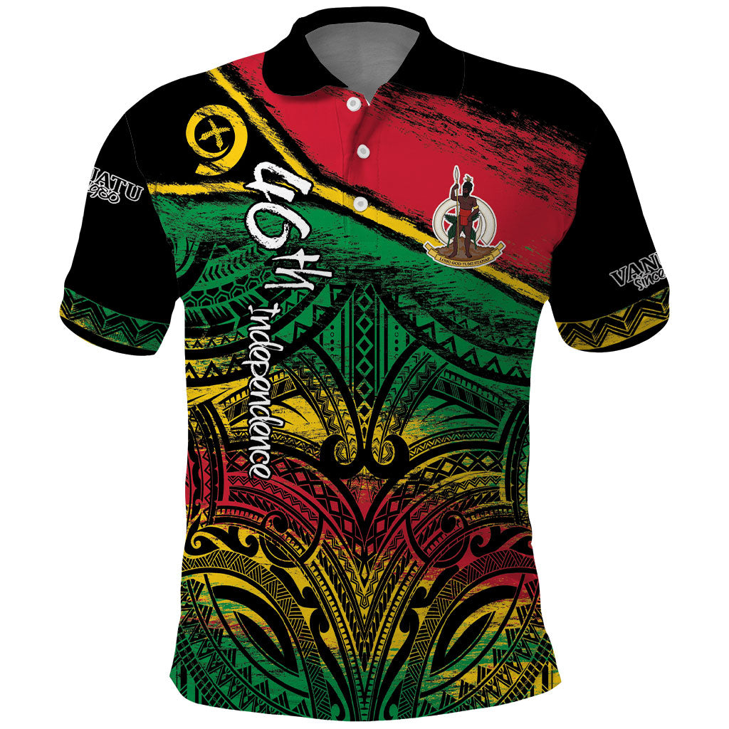 Vanuatu 46th Year Anniversary Polo Shirt Vintage Grunge Vanuatu Flag Heritage LT9 Black - Polynesian Pride