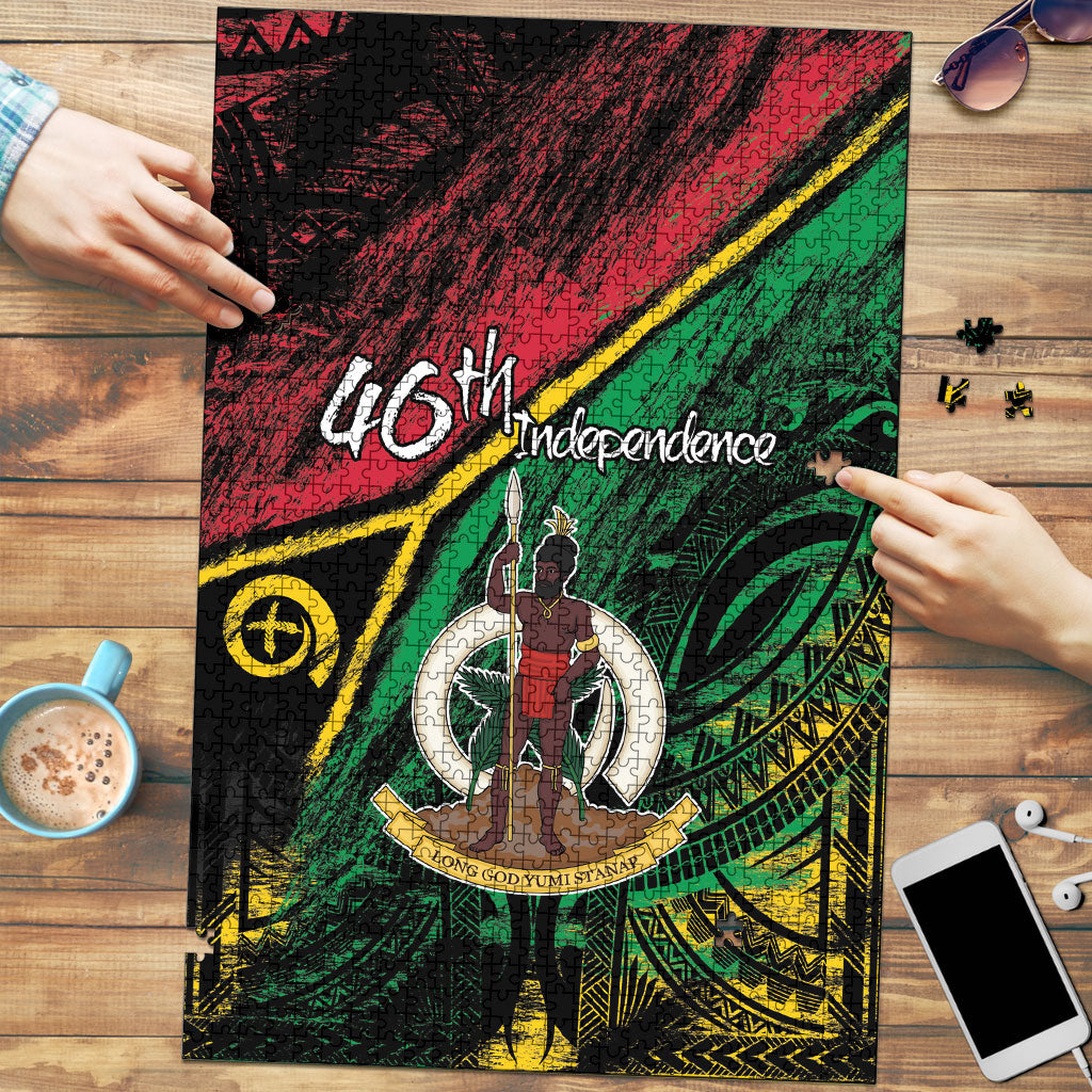 Vanuatu 46th Year Anniversary Puzzle Vintage Grunge Vanuatu Flag Heritage LT9 Black - Polynesian Pride