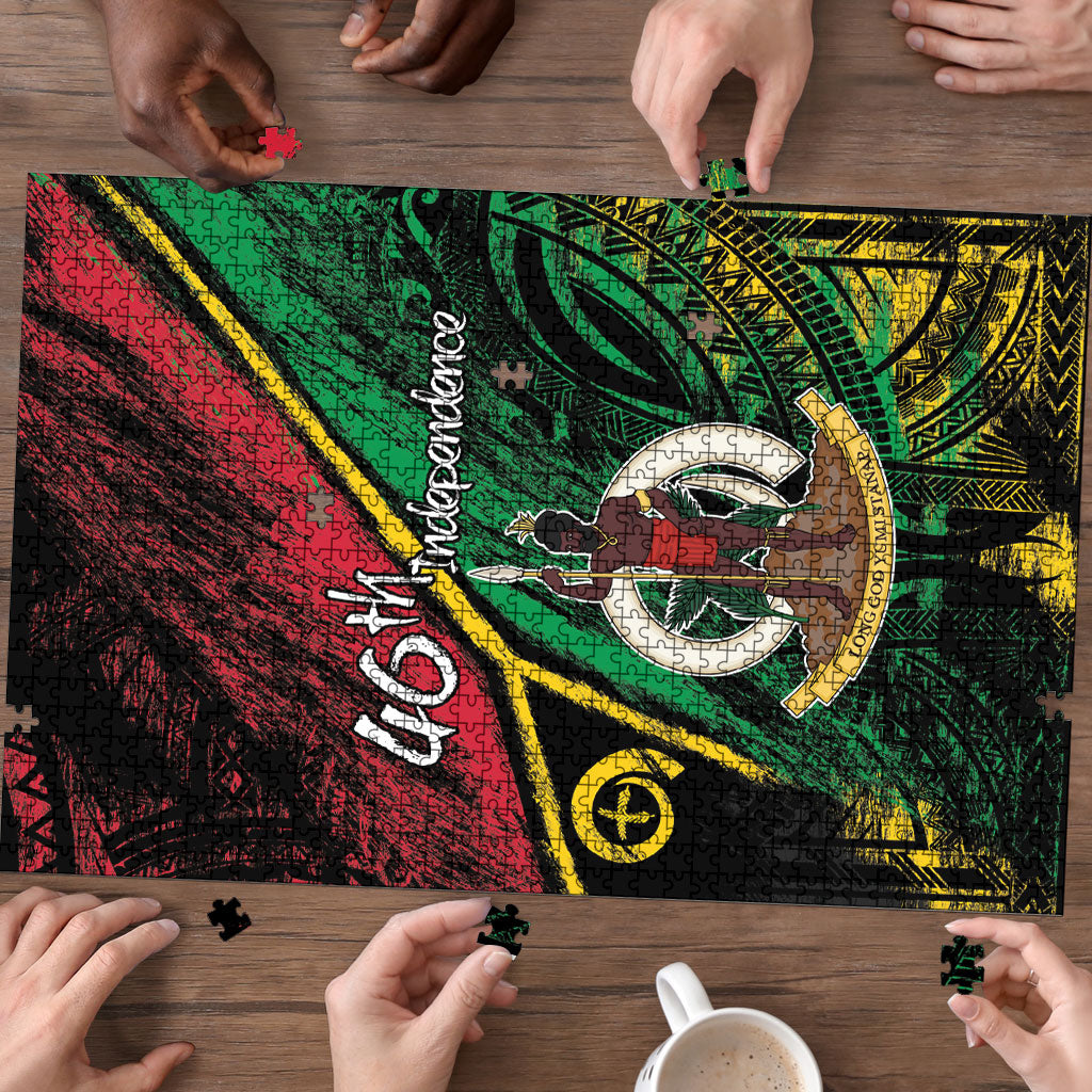 Vanuatu 46th Year Anniversary Puzzle Vintage Grunge Vanuatu Flag Heritage LT9 - Polynesian Pride