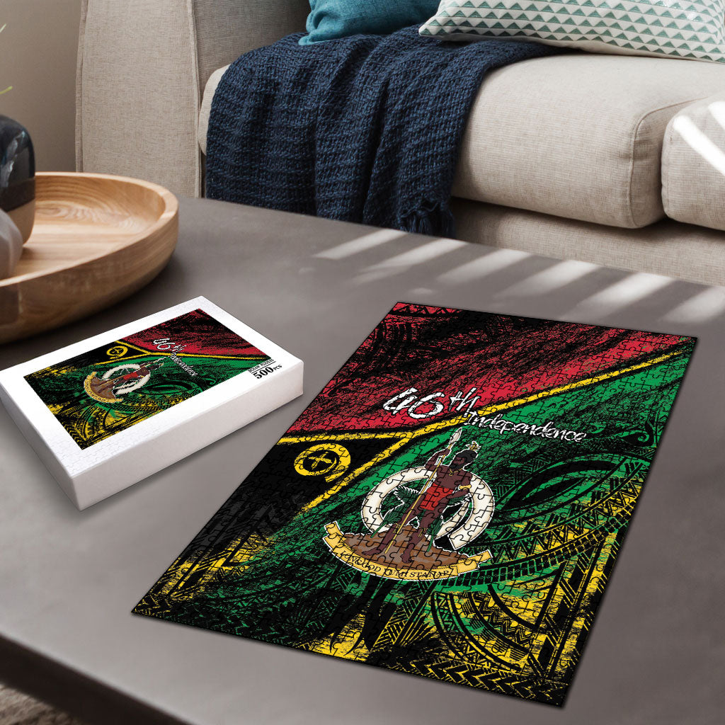 Vanuatu 46th Year Anniversary Puzzle Vintage Grunge Vanuatu Flag Heritage LT9 - Polynesian Pride