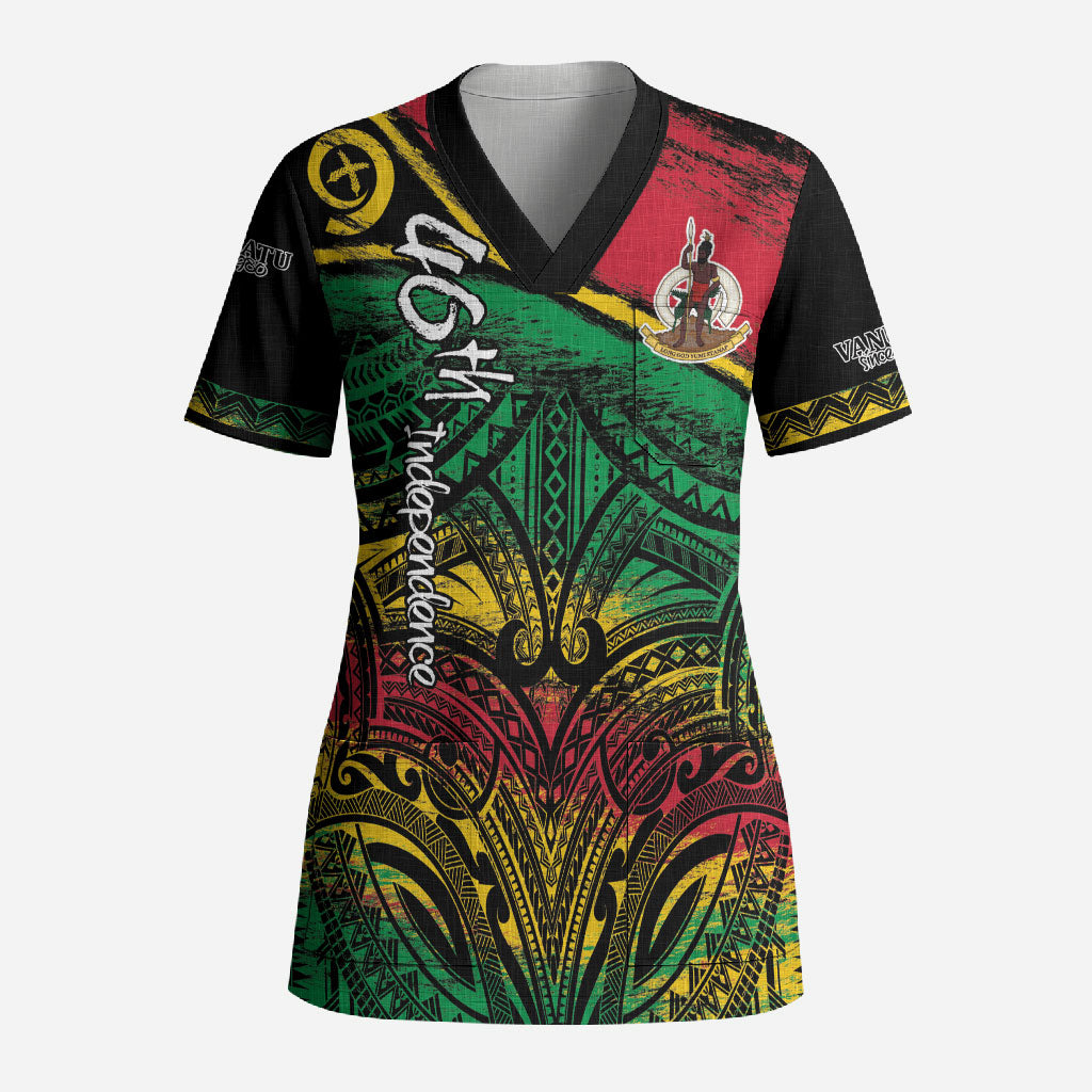 Vanuatu 46th Year Anniversary Scrub Top Vintage Grunge Vanuatu Flag Heritage LT9 Adult Black - Polynesian Pride