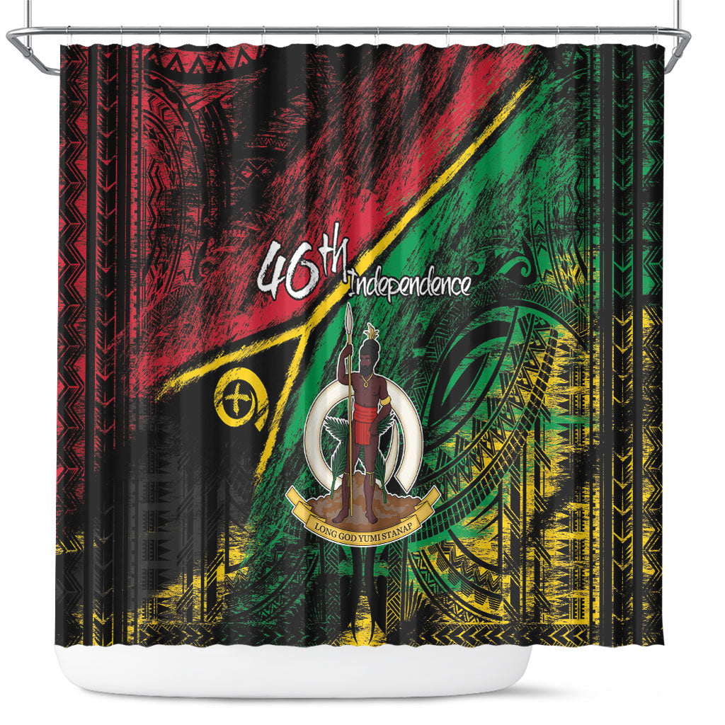 Vanuatu 46th Year Anniversary Shower Curtain Vintage Grunge Vanuatu Flag Heritage