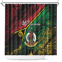 Vanuatu 46th Year Anniversary Shower Curtain Vintage Grunge Vanuatu Flag Heritage LT9 Black - Polynesian Pride
