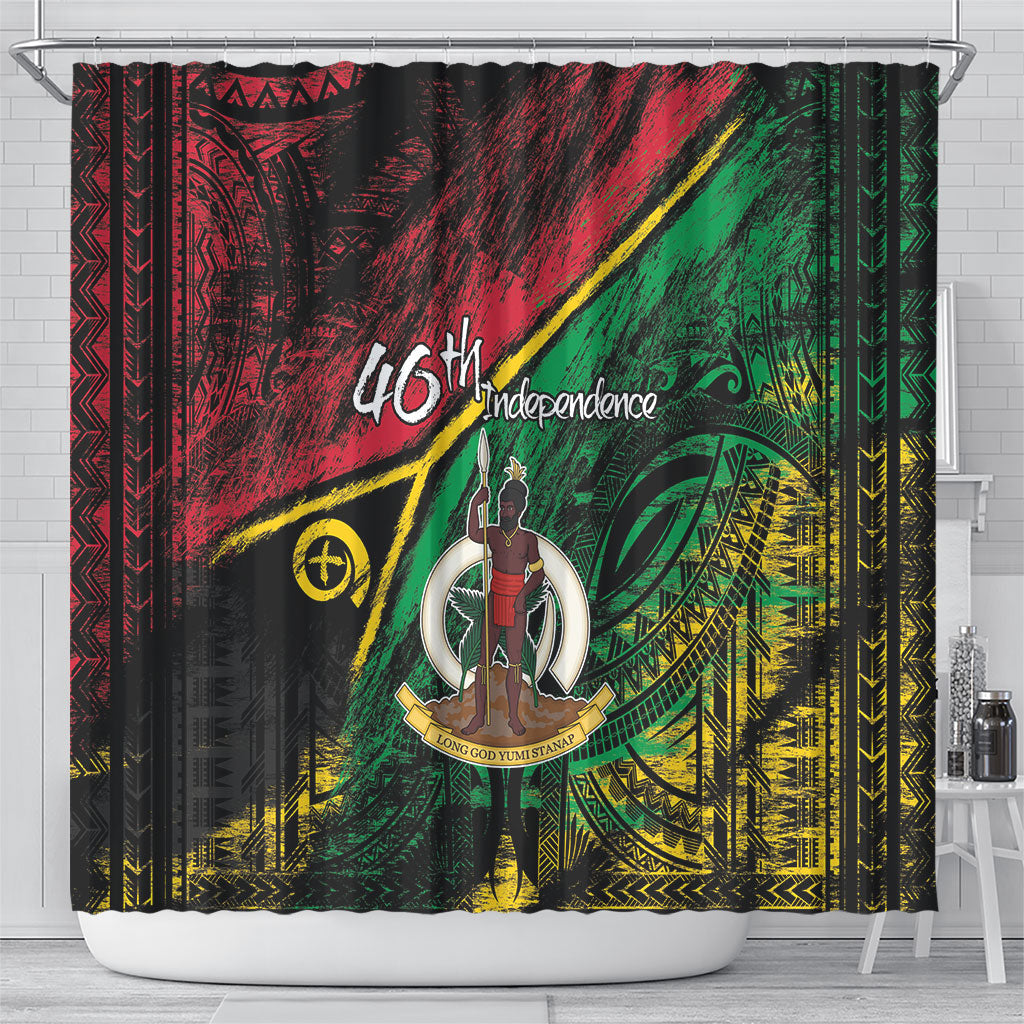 Vanuatu 46th Year Anniversary Shower Curtain Vintage Grunge Vanuatu Flag Heritage LT9 - Polynesian Pride