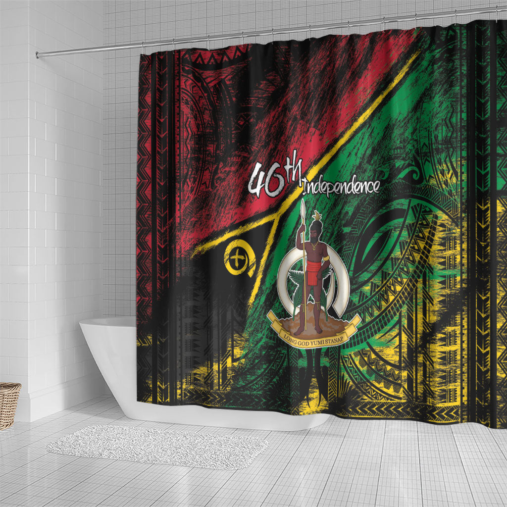 Vanuatu 46th Year Anniversary Shower Curtain Vintage Grunge Vanuatu Flag Heritage LT9 - Polynesian Pride