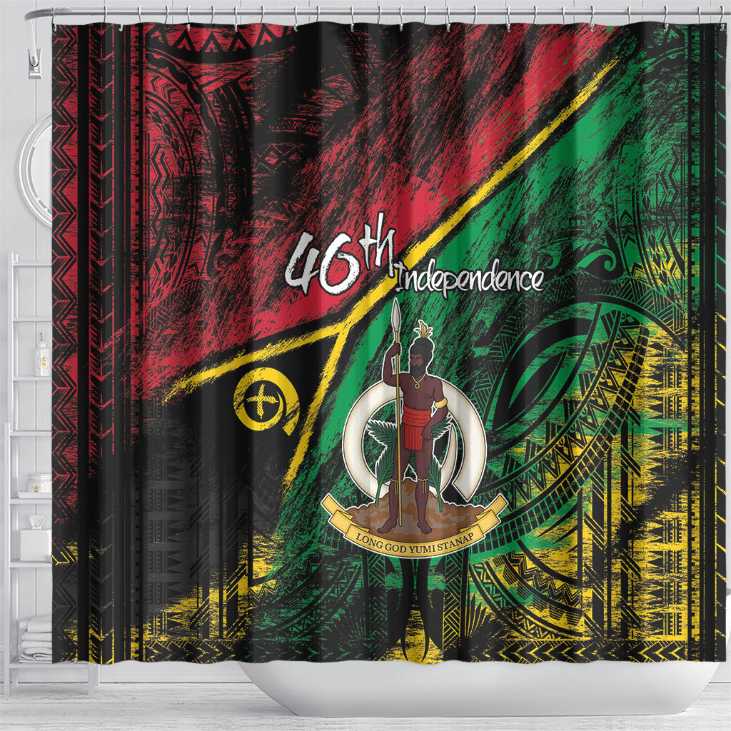 Vanuatu 46th Year Anniversary Shower Curtain Vintage Grunge Vanuatu Flag Heritage LT9 - Polynesian Pride