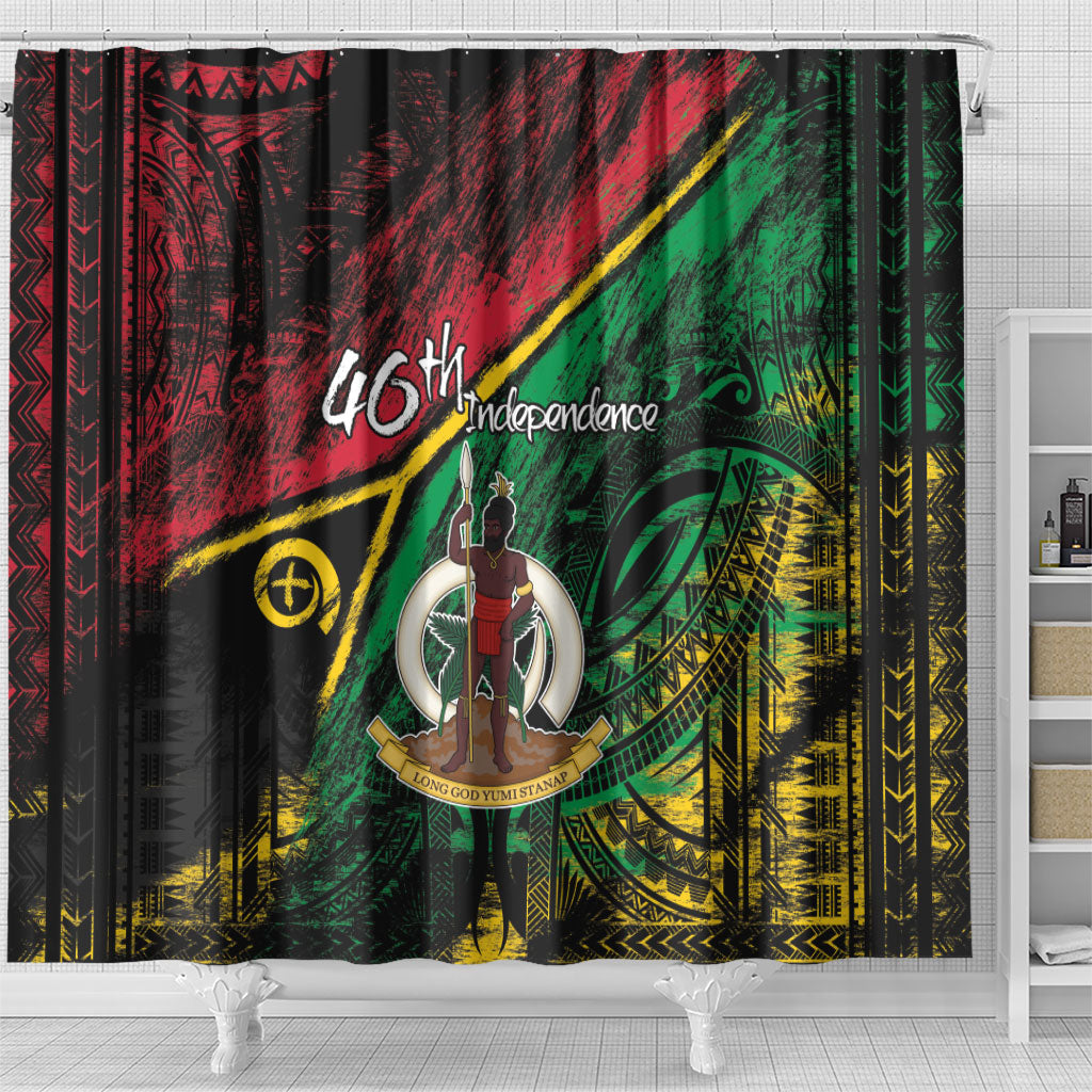 Vanuatu 46th Year Anniversary Shower Curtain Vintage Grunge Vanuatu Flag Heritage LT9 - Polynesian Pride