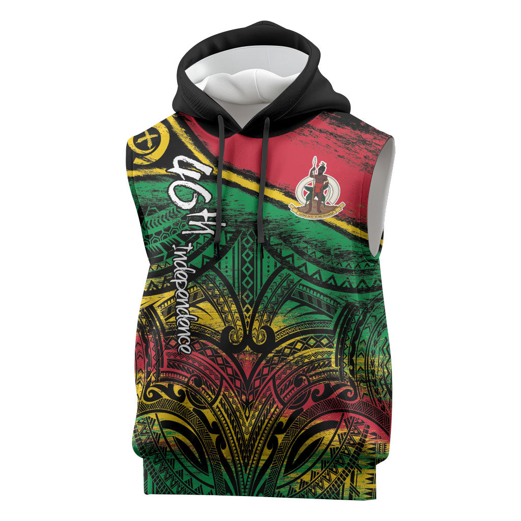 Vanuatu 46th Year Anniversary Sleeveless Hoodie Vintage Grunge Vanuatu Flag Heritage LT9 Black - Polynesian Pride