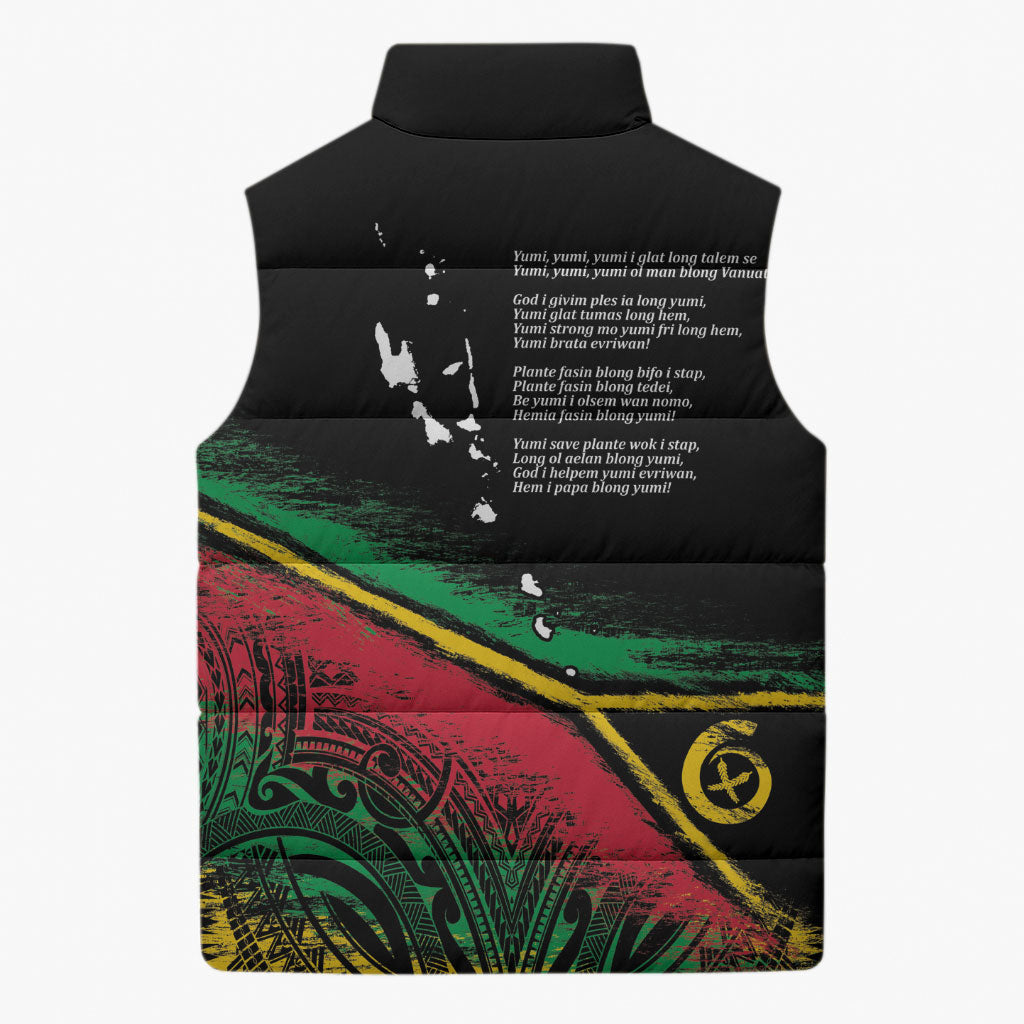 Vanuatu 46th Year Anniversary Sleeveless Puffer Jacket Vintage Grunge Vanuatu Flag Heritage LT9 - Polynesian Pride