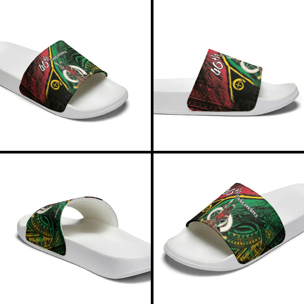 Vanuatu 46th Year Anniversary Slide Sandals Vintage Grunge Vanuatu Flag Heritage
