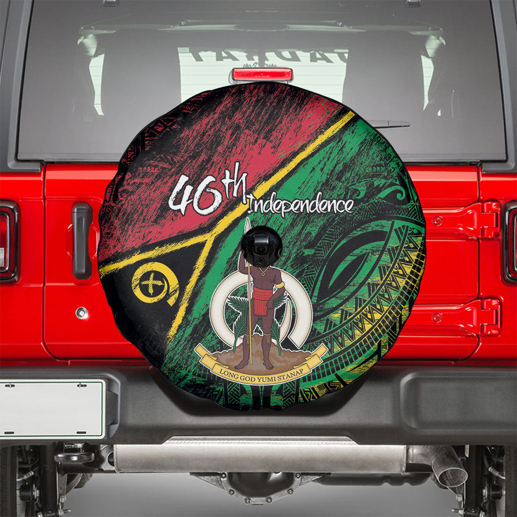 Vanuatu 46th Year Anniversary Spare Tire Cover Vintage Grunge Vanuatu Flag Heritage LT9 - Polynesian Pride