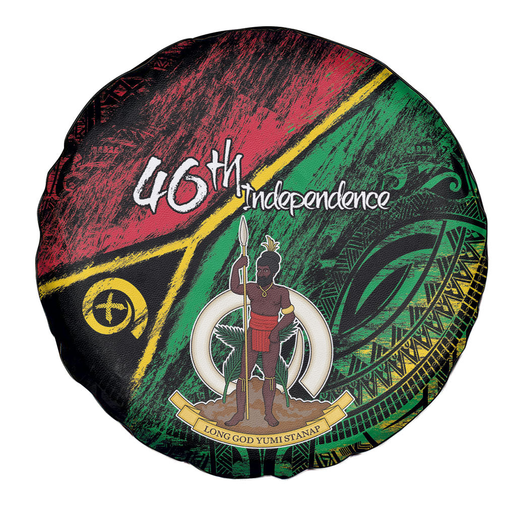 Vanuatu 46th Year Anniversary Spare Tire Cover Vintage Grunge Vanuatu Flag Heritage LT9 - Polynesian Pride