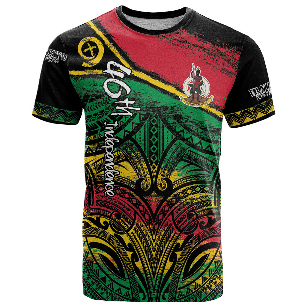 Vanuatu 46th Year Anniversary T Shirt Vintage Grunge Vanuatu Flag Heritage LT9 Black - Polynesian Pride