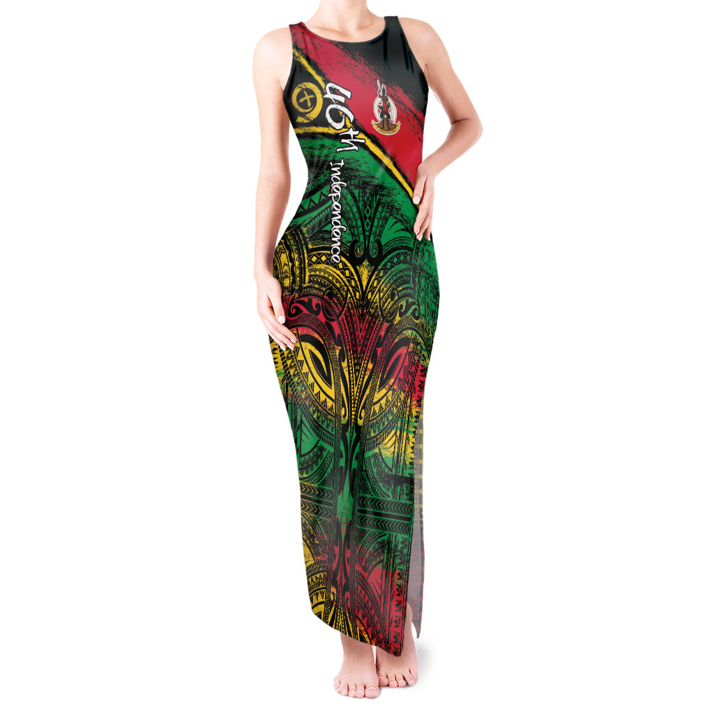 Vanuatu 46th Year Anniversary Tank Maxi Dress Vintage Grunge Vanuatu Flag Heritage LT9 Women Black - Polynesian Pride