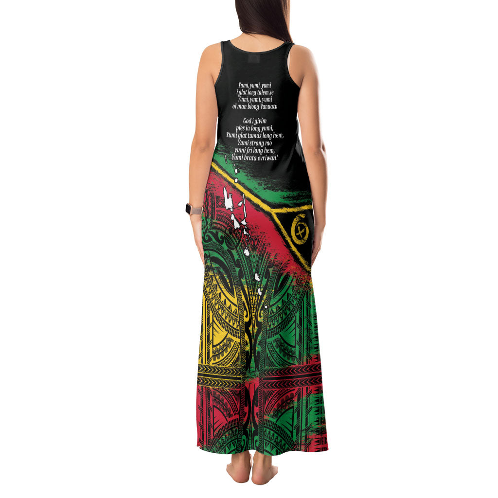 Vanuatu 46th Year Anniversary Tank Maxi Dress Vintage Grunge Vanuatu Flag Heritage LT9 - Polynesian Pride