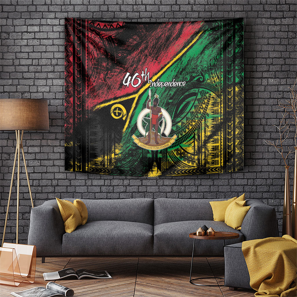 Vanuatu 46th Year Anniversary Tapestry Vintage Grunge Vanuatu Flag Heritage LT9 Black - Polynesian Pride